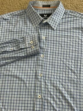 Butter Cloth Icy Cotton Mens Medium Blue Check Regular Fit Button Up L/S Shirt